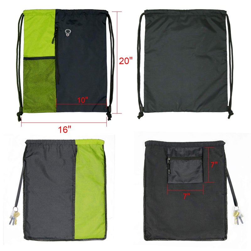 BeeGreen Lime Gym Bag Drawstring Backpack for Women Sports Backpack Workout Bag With 2 Water Bottle Mesh Pockets And Two Zipper Pockets - Image 3